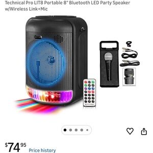 LIT8 Black Portable 8" Bluetooth LED Party Speaker